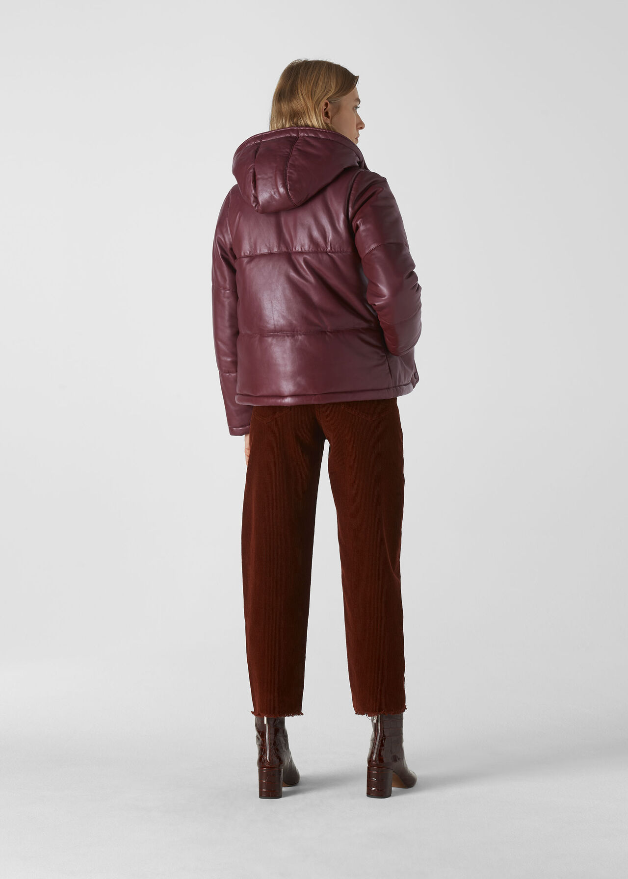 Burgundy Leather Puffer Jacket, WHISTLES