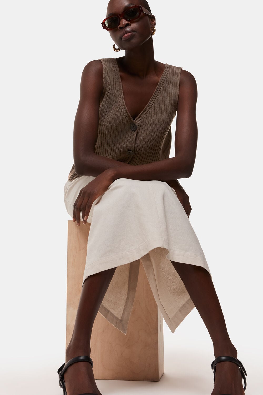 Chocolate Button Front V Neck Tank