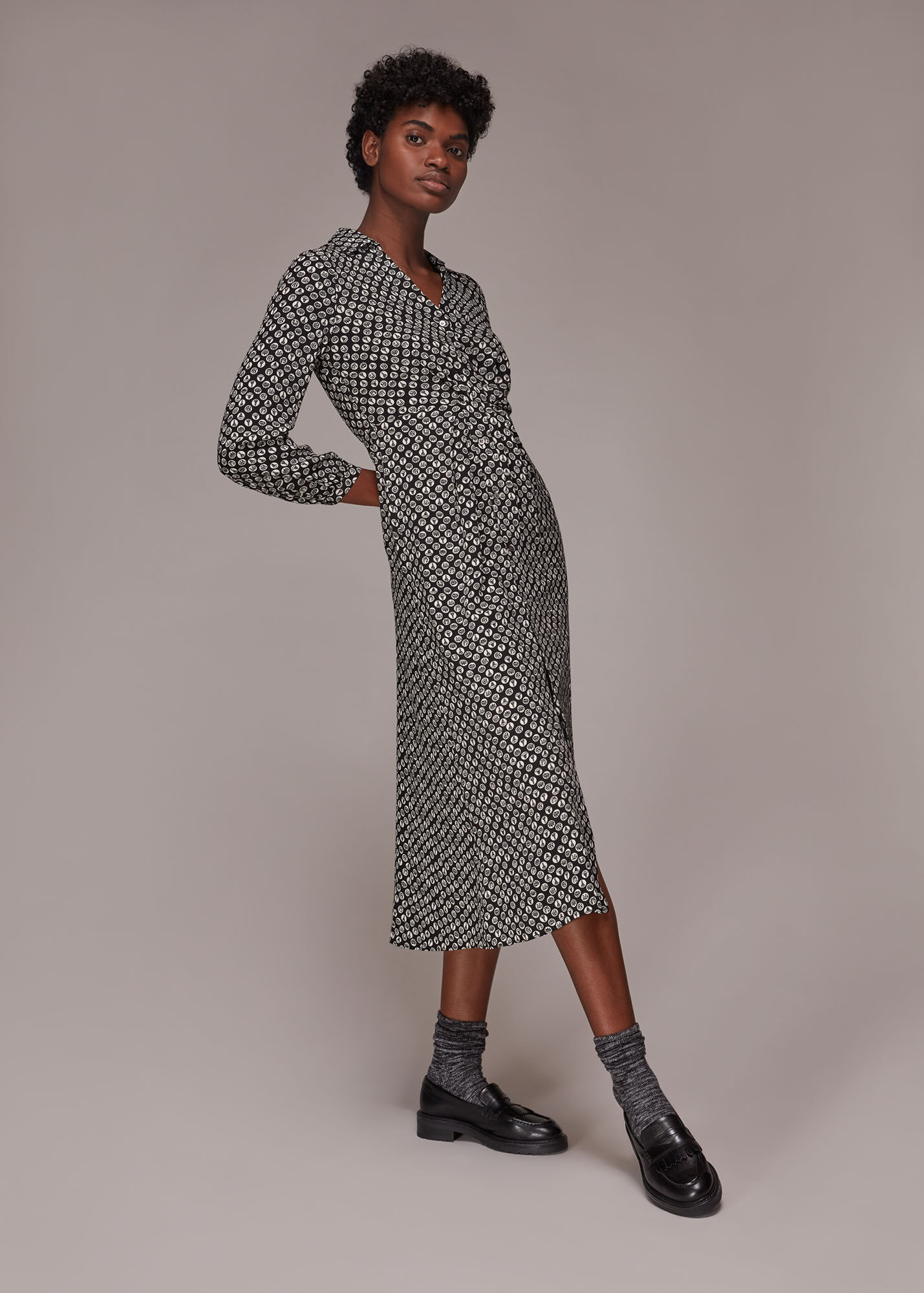 Black/Multi Landmark Print Midi Dress | WHISTLES