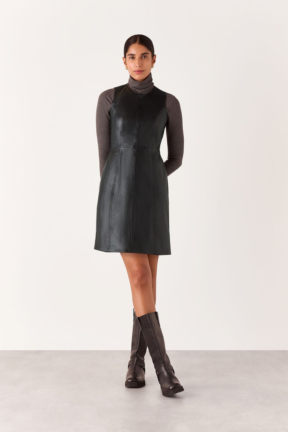 Black Leather Shift Mini Dress