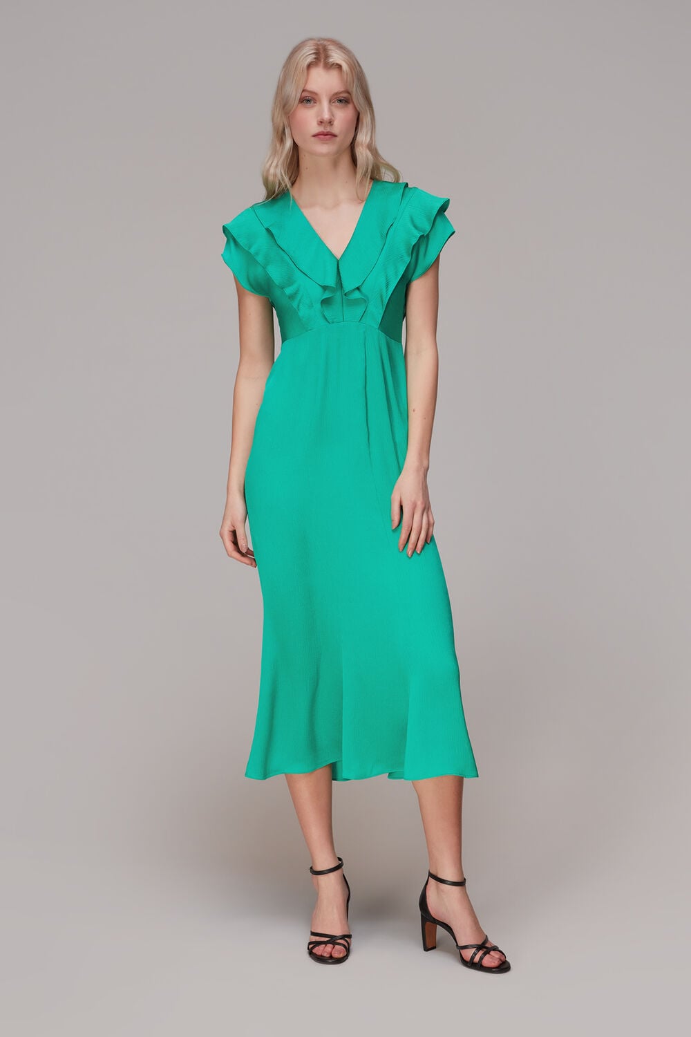 Green Adeline Frill Midi Dress
