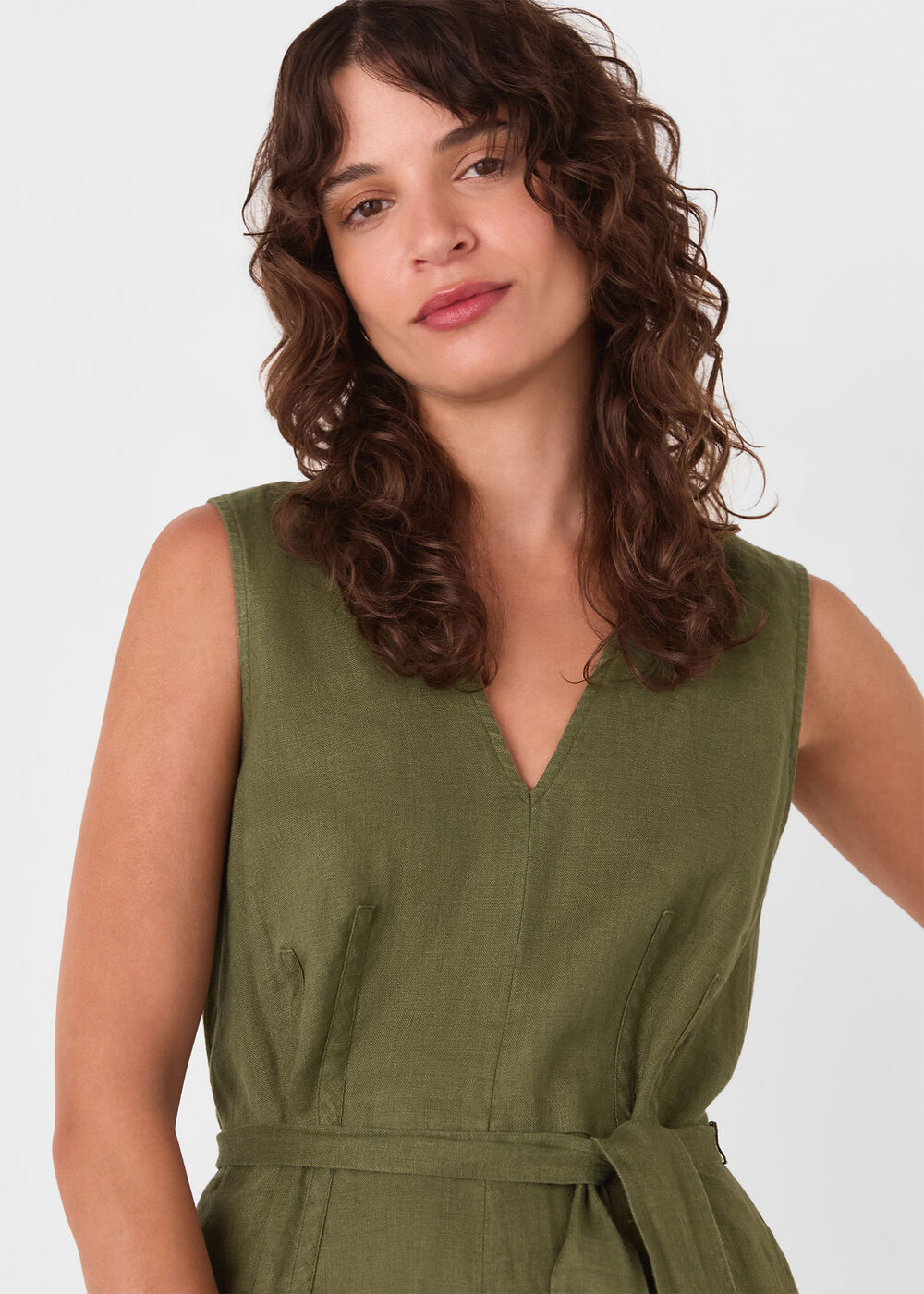 Belted Seamed Linen Jumpsuit