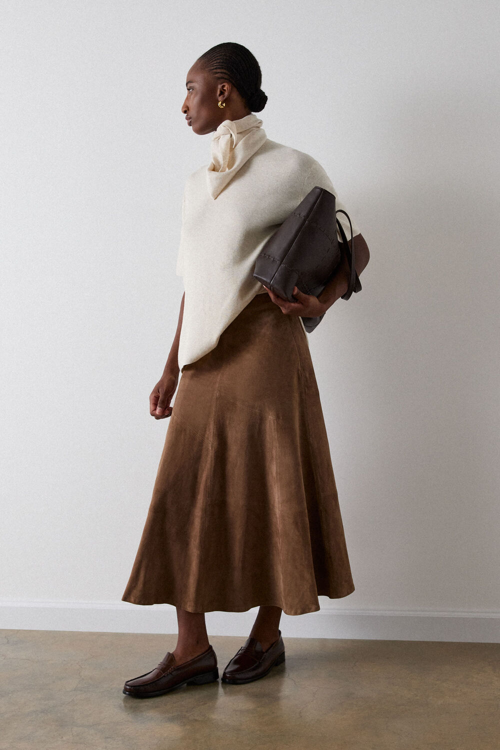 Taupe Zig Zag Panel Suede Skirt