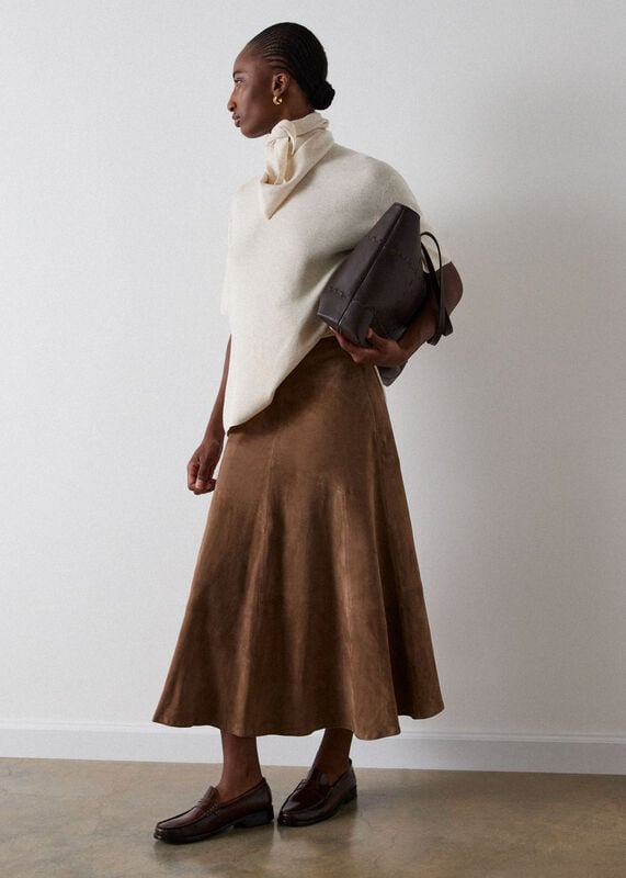 Taupe Zig Zag Panel Suede Skirt