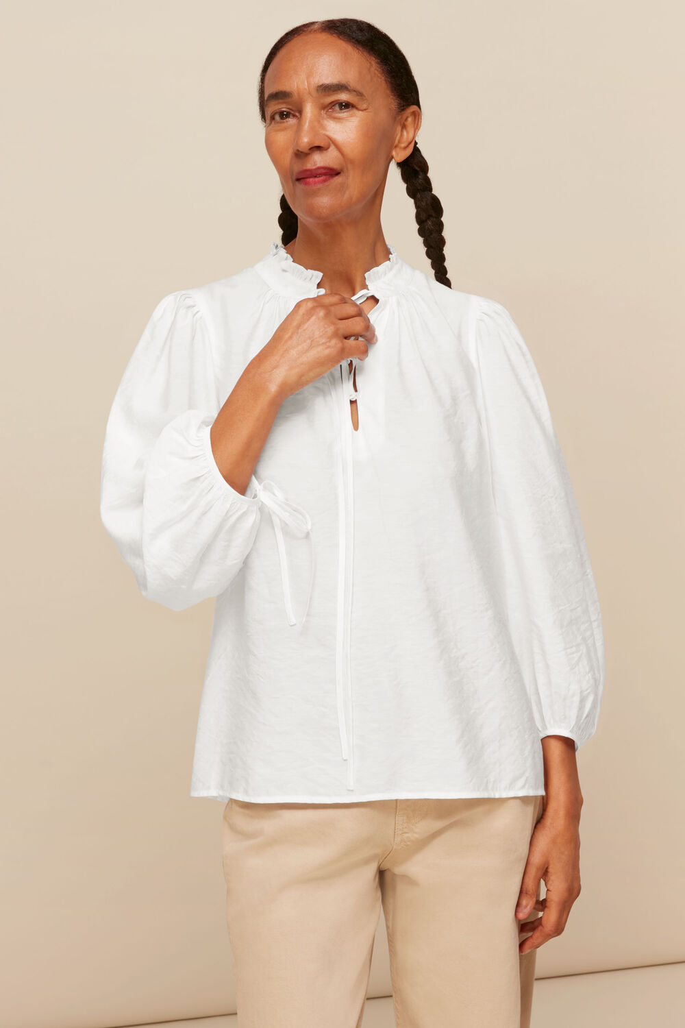 White Tie Neck Detail Blouse