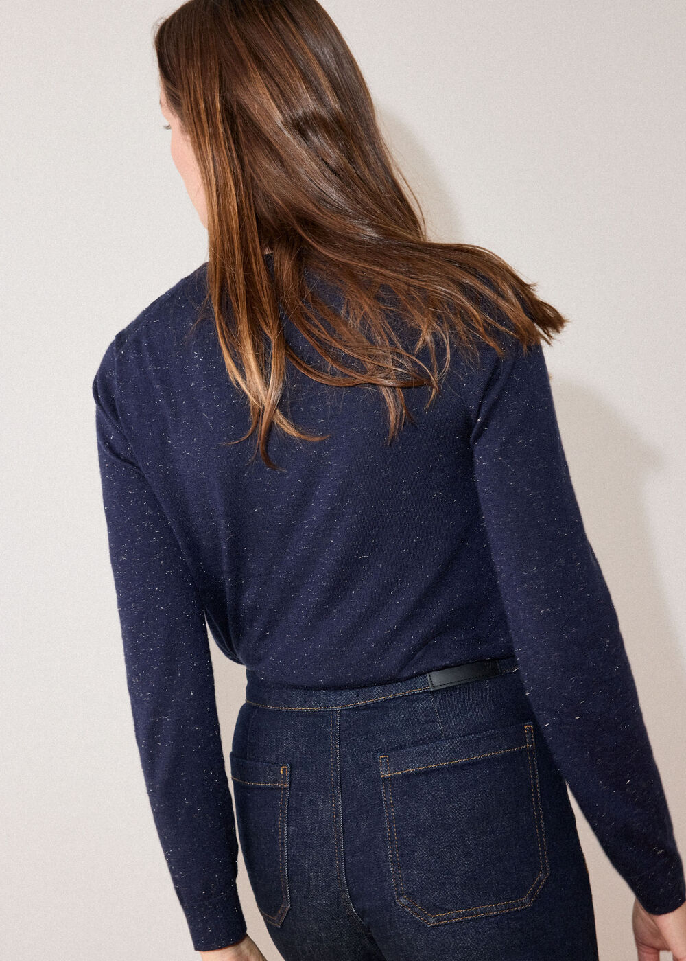 Navy Annie Sparkle V Neck Knit