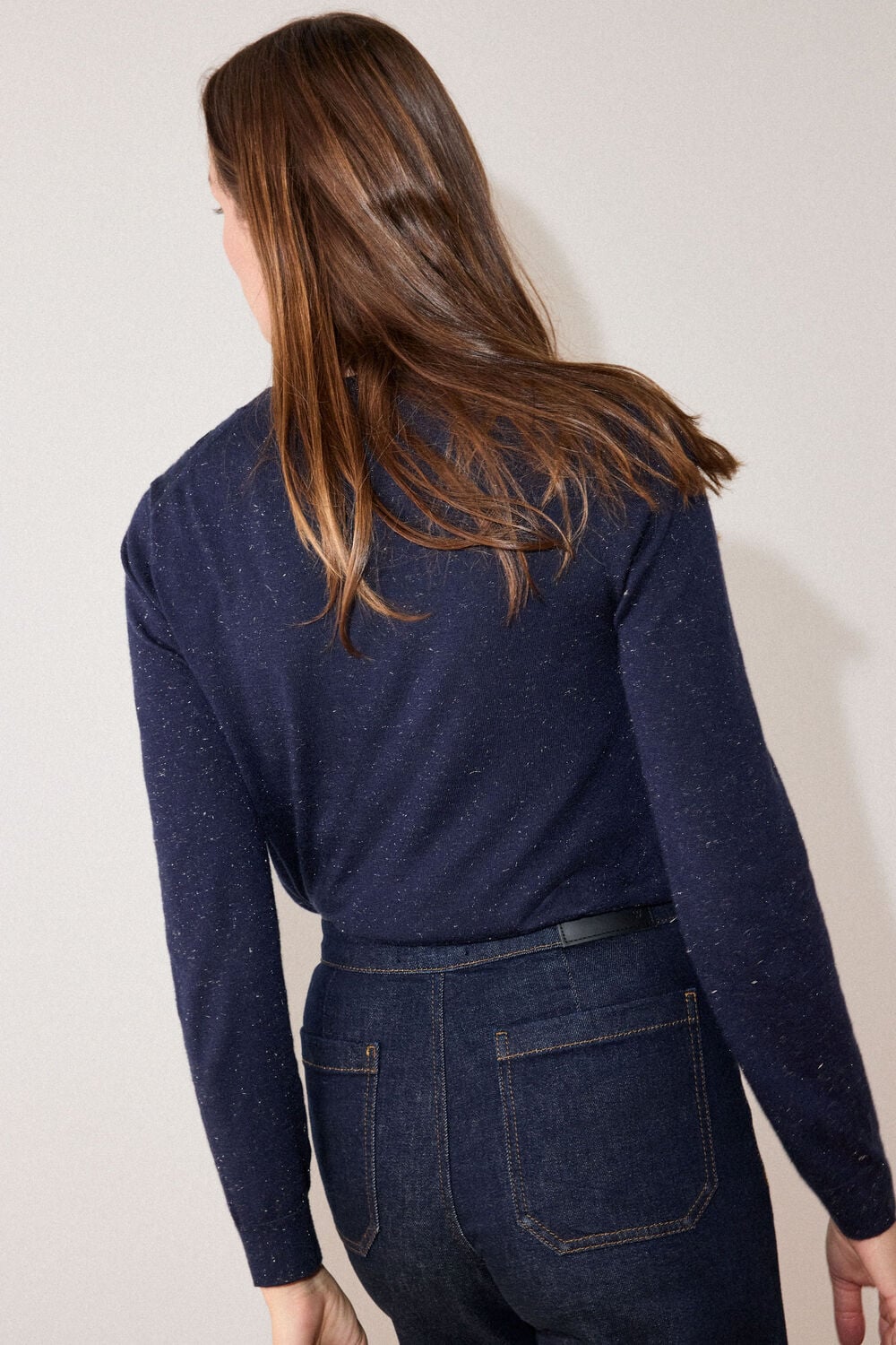 Navy Annie Sparkle V Neck Knit