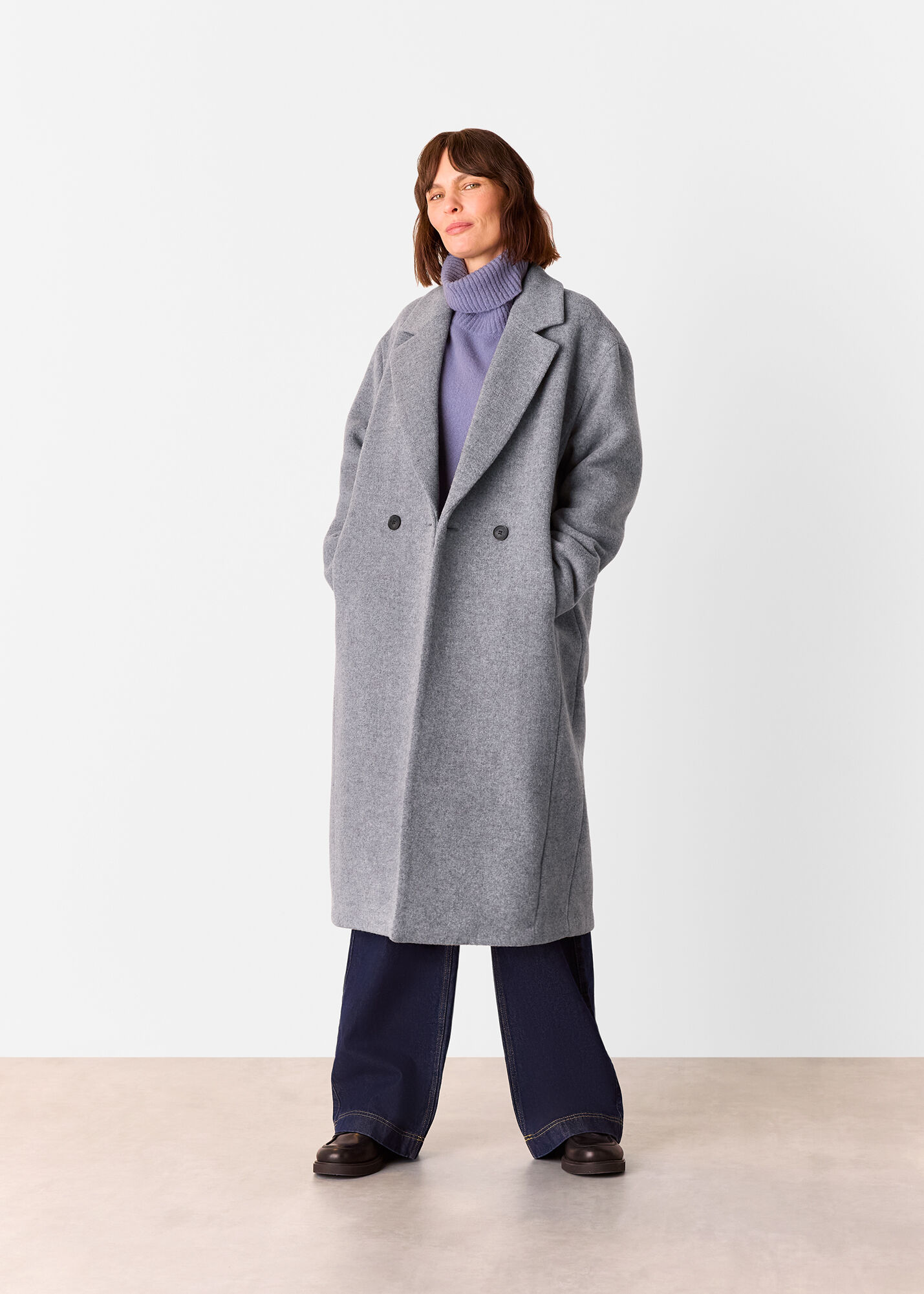 Grey Eliza Double Breasted Coat | WHISTLES | Whistles US |