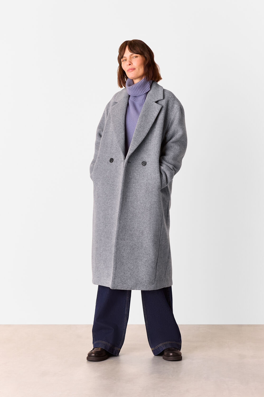 Grey Petite Eliza Double Breasted Coat