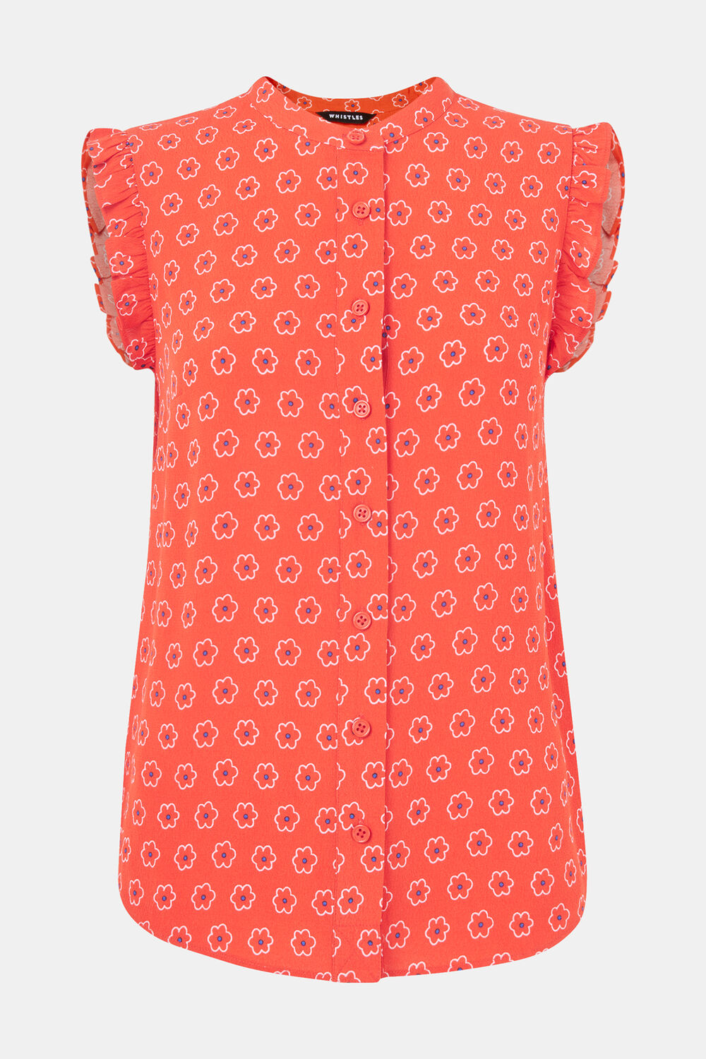 Red Flower Charm Frill Sleeve Top