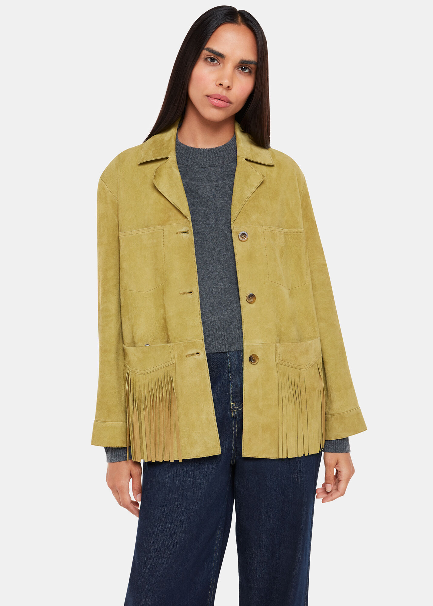 Neutral Lani Tassel Suede Jacket WHISTLES
