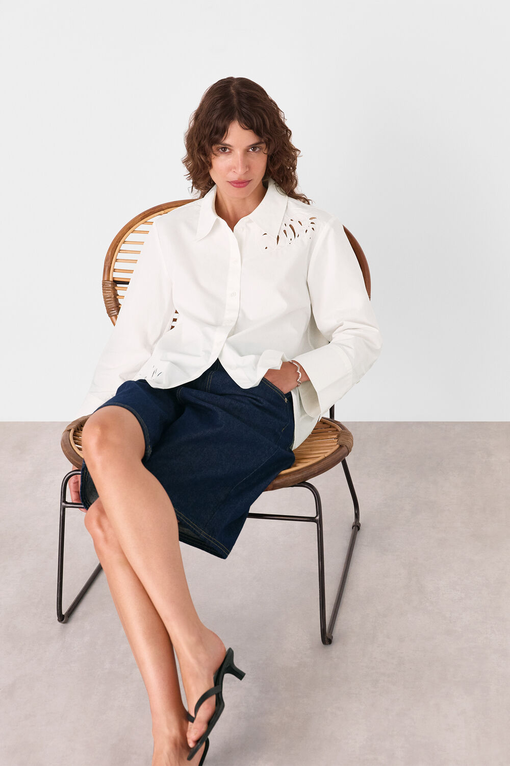 Leaf Embroidered Cotton Shirt