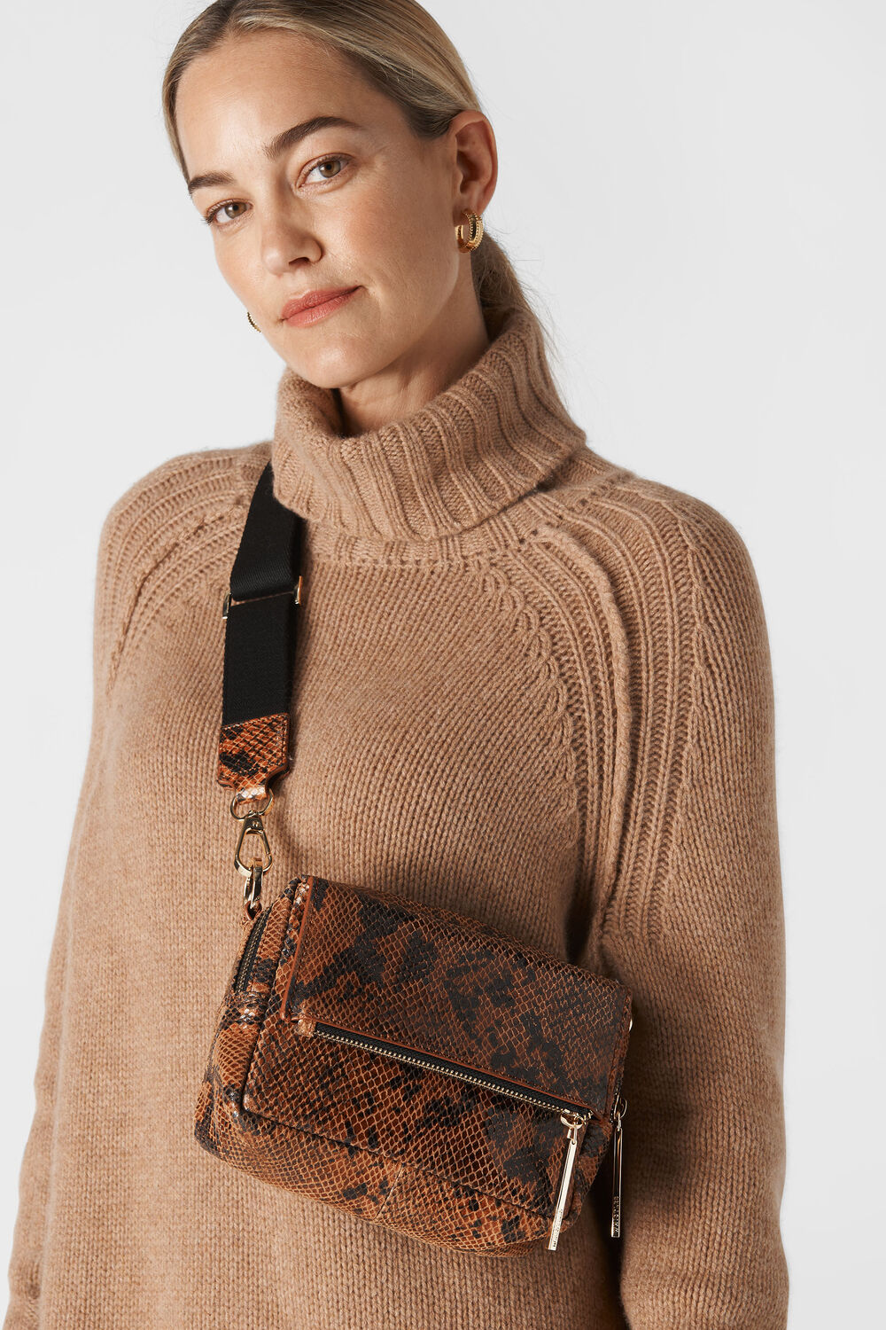 Bibi Snake Crossbody Bag Tan