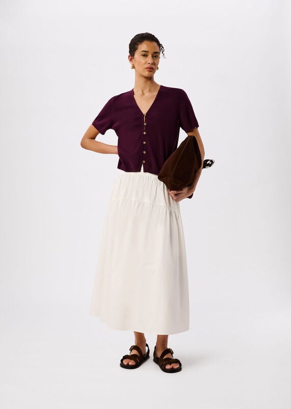 Plum Short Sleeve Button Front Knit