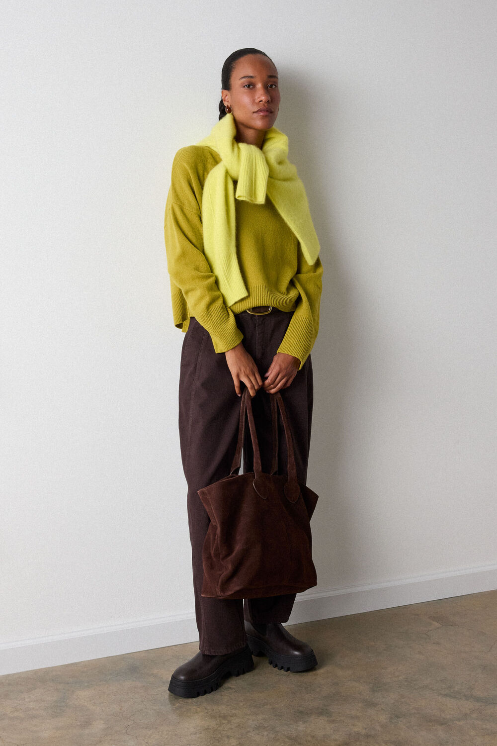 Yellow Wool Seam Detail Crew Knit