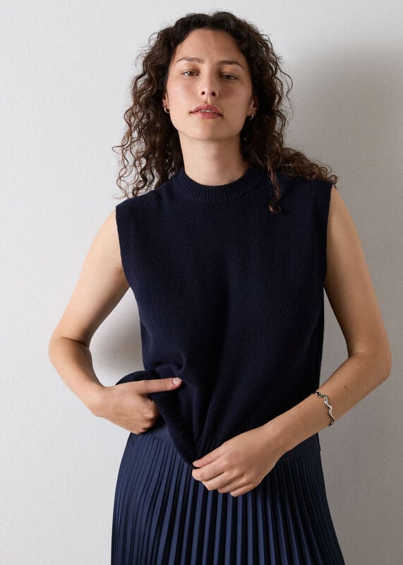Navy Wool Sleeveless Tank