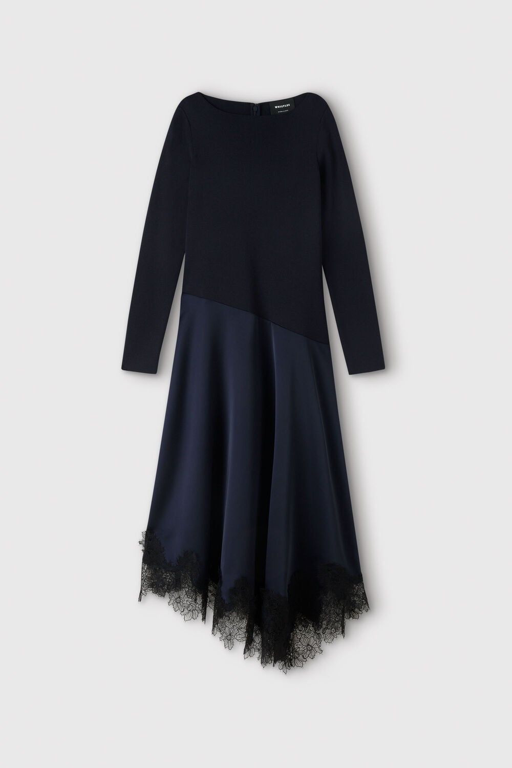 Navy Petite Knit Hybrid Lace Trim Dress