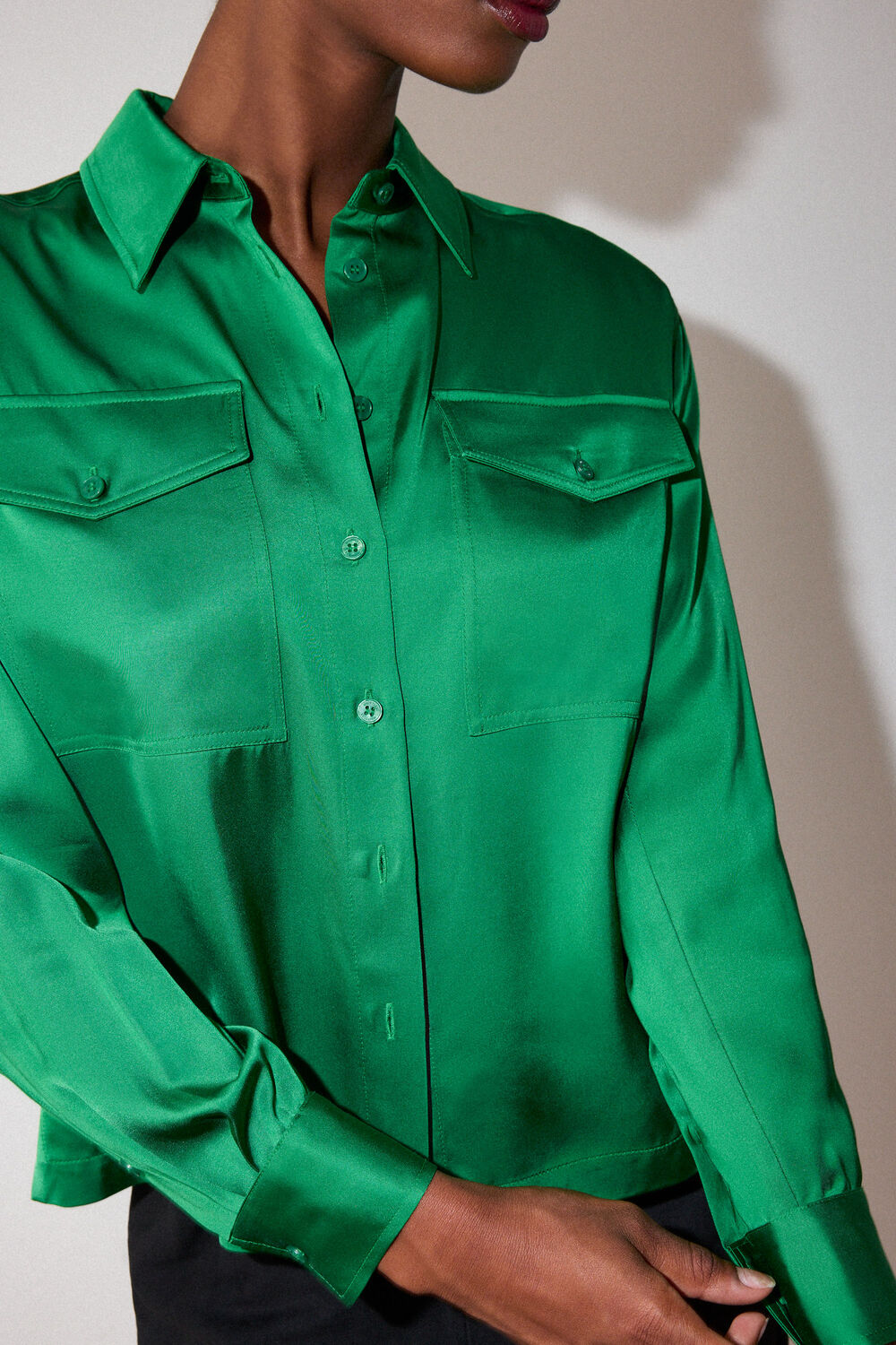 Green Utility Satin Viscose Shirt