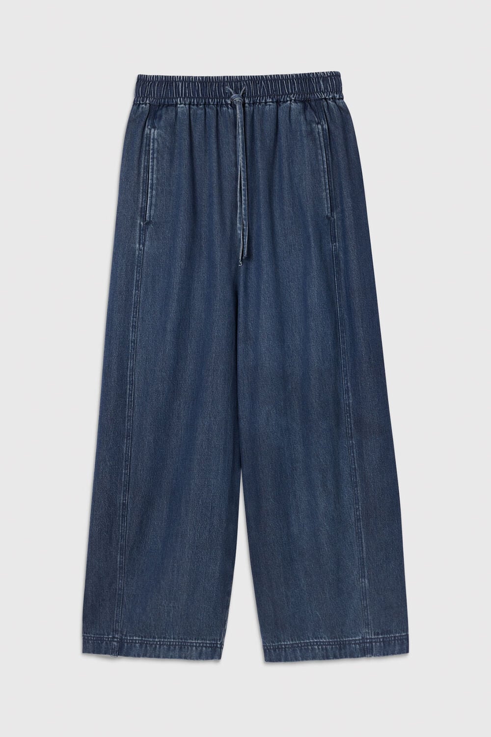 Blue Denim Casual Drawstring Barrel Trouser