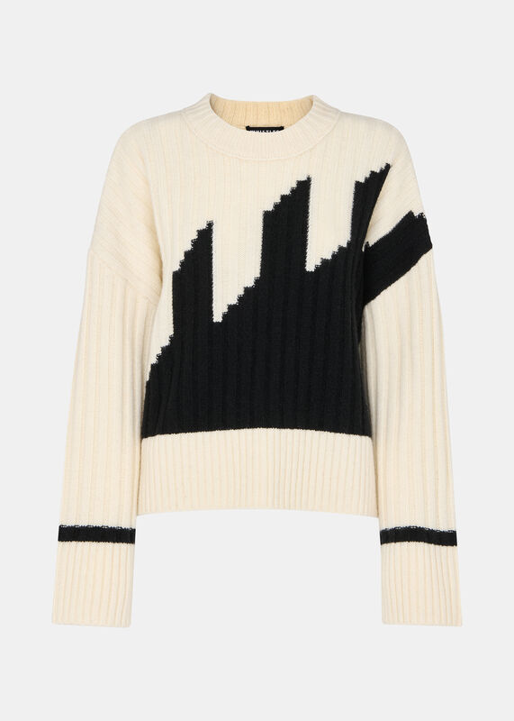 Ivory Graphic Intarsia Wool Sweater
