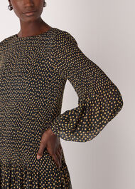 Spot Print Plisse Midi Dress