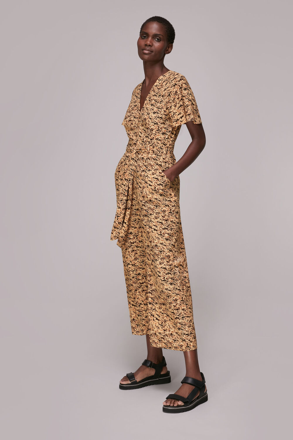 Multicolour Bark Print Tie Waist Jumpsuit
