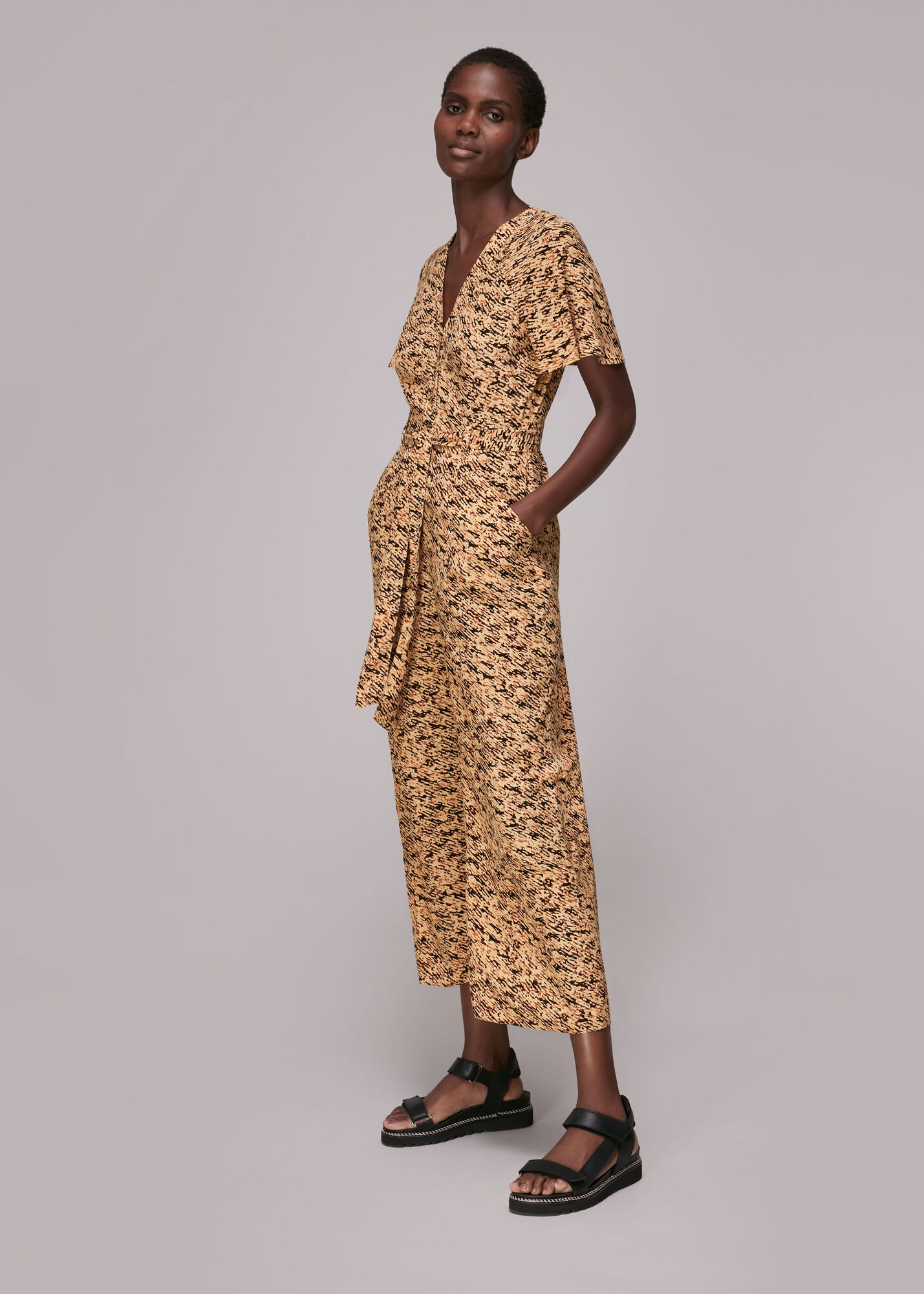 Multicolour Bark Print Tie Waist Jumpsuit WHISTLES