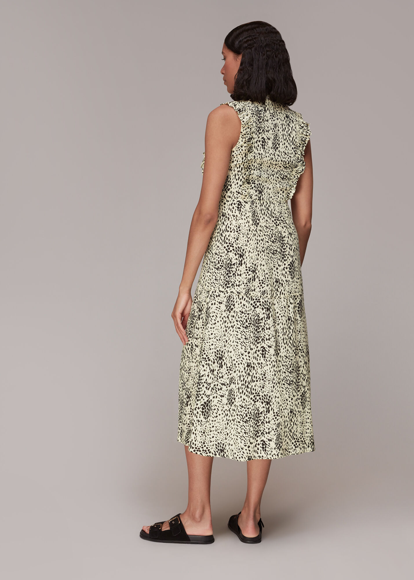 Yellow/Multi Lively Animal Frill Midi Dress WHISTLES