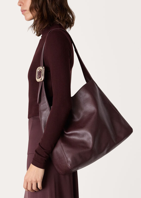 Burgundy Mabel Buckle Detail Tote Bag