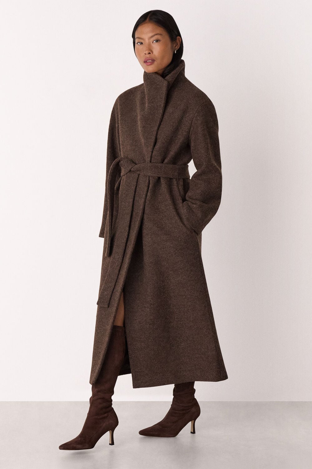Taupe Petite Morgan Funnel Neck Coat