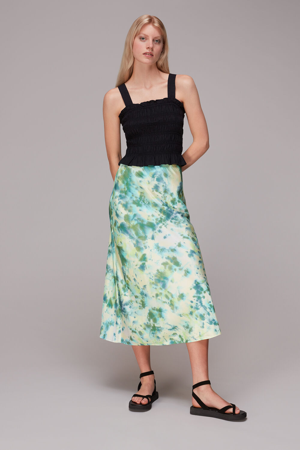 Multicolour Waterflower Bias Cut Skirt