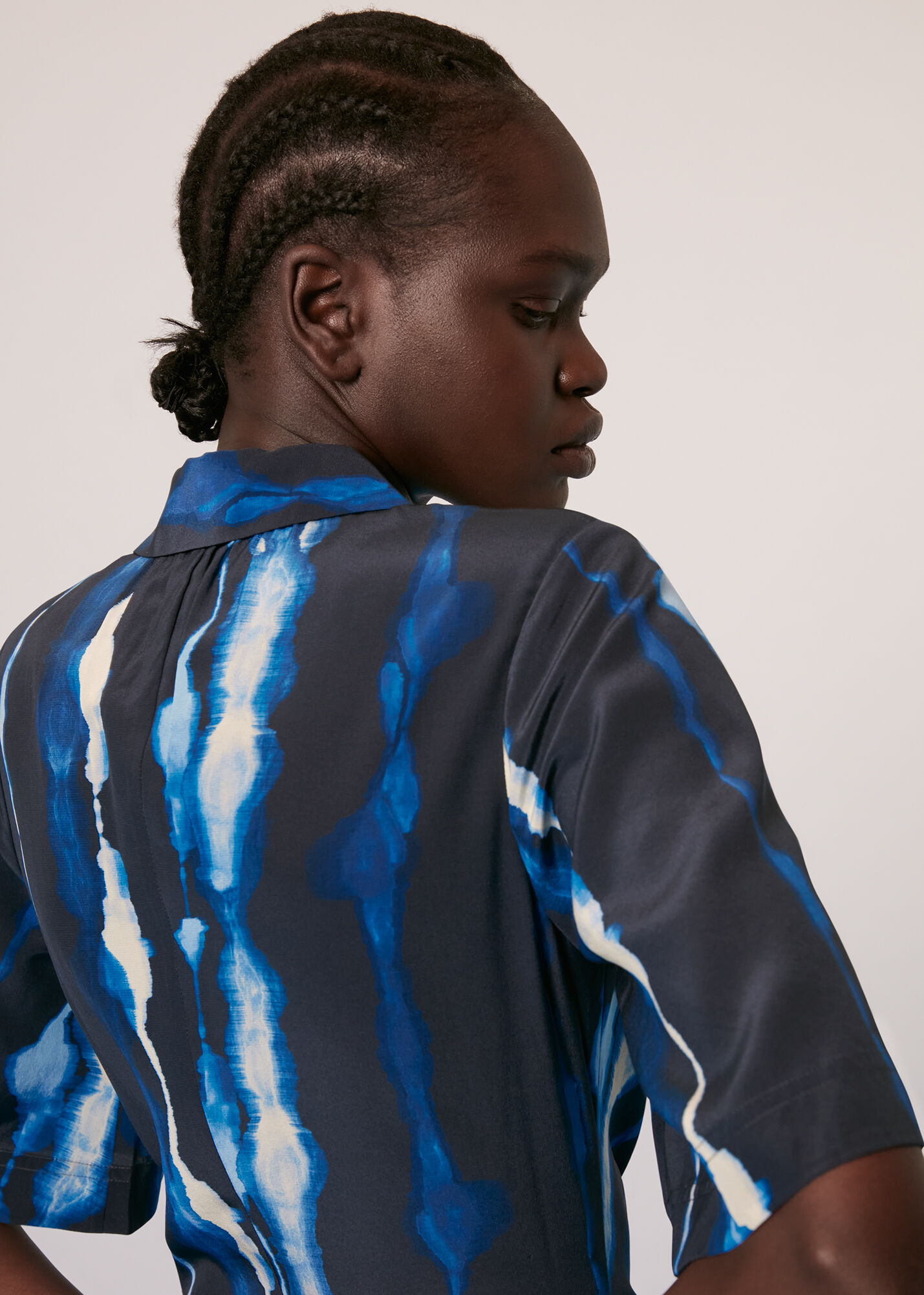 Blue/Multi Shibori Print Silk Midi Dress | WHISTLES | Whistles US |
