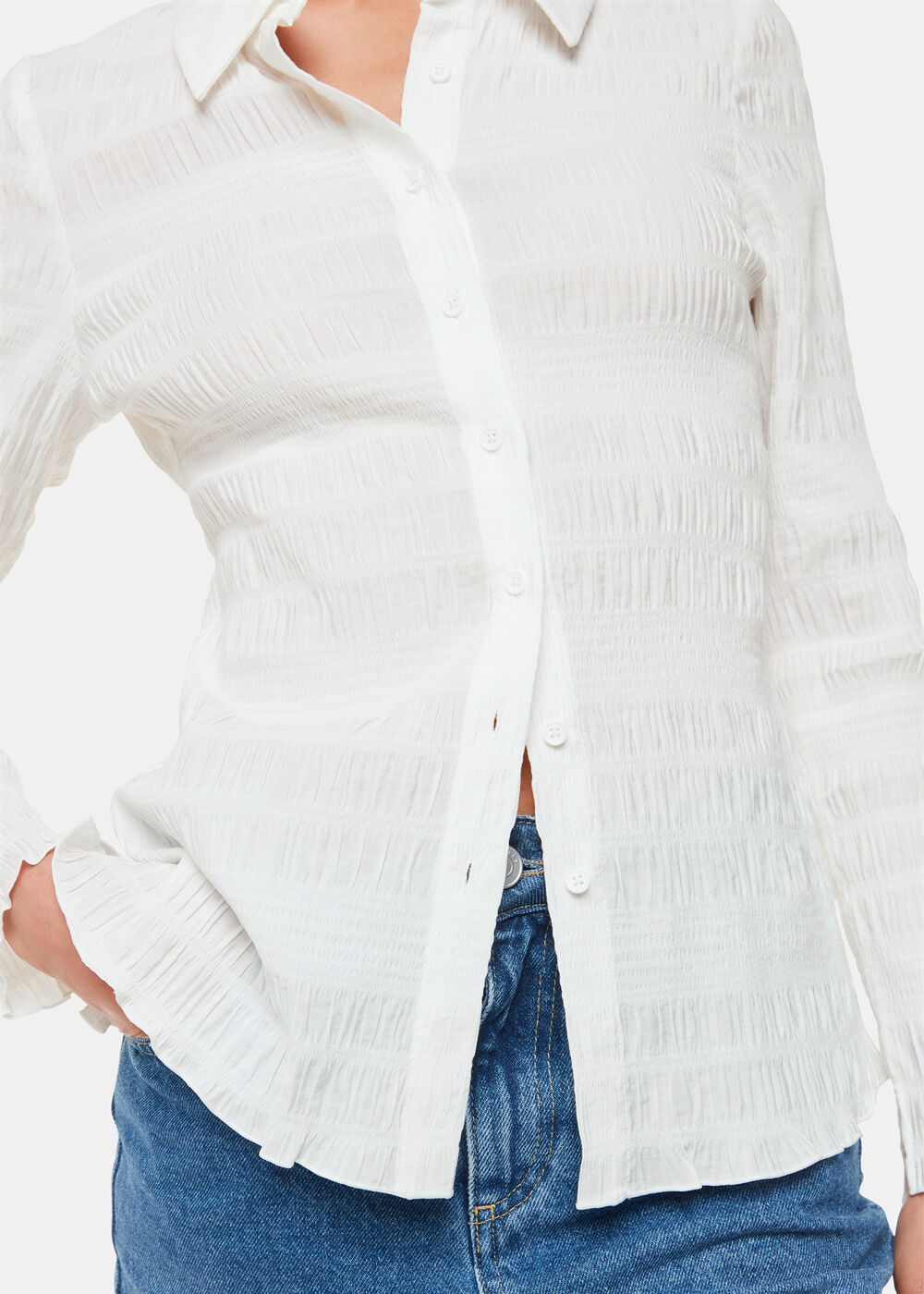 Plisse Button Front Shirt