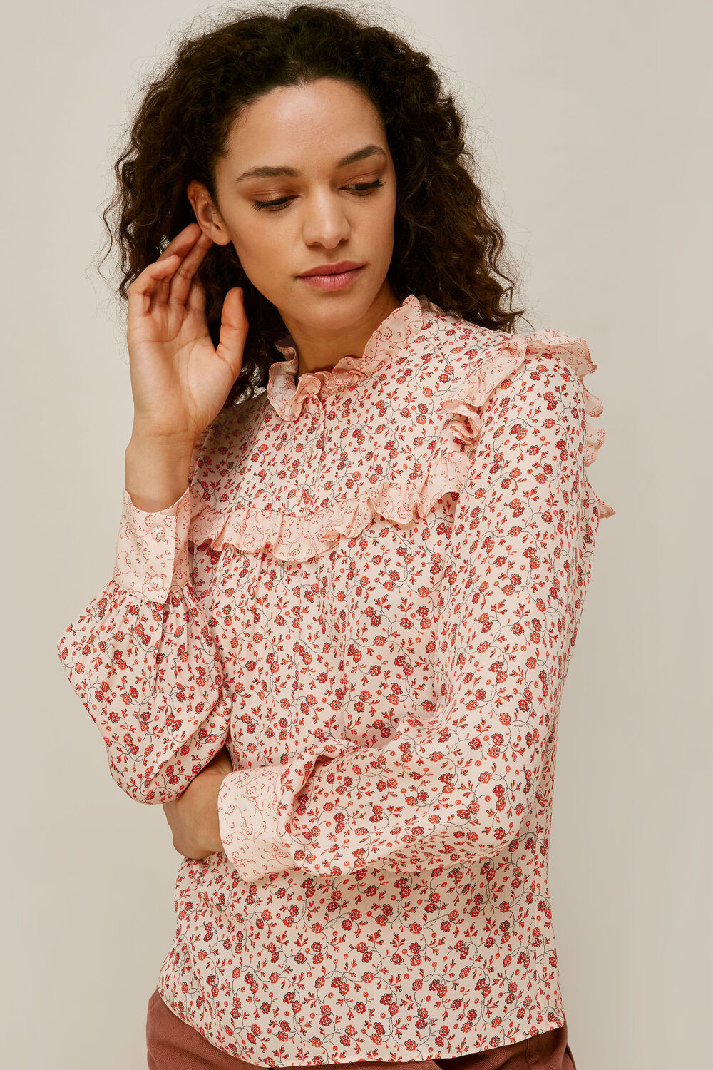 Flower Berry Print Silk Top Multicolour