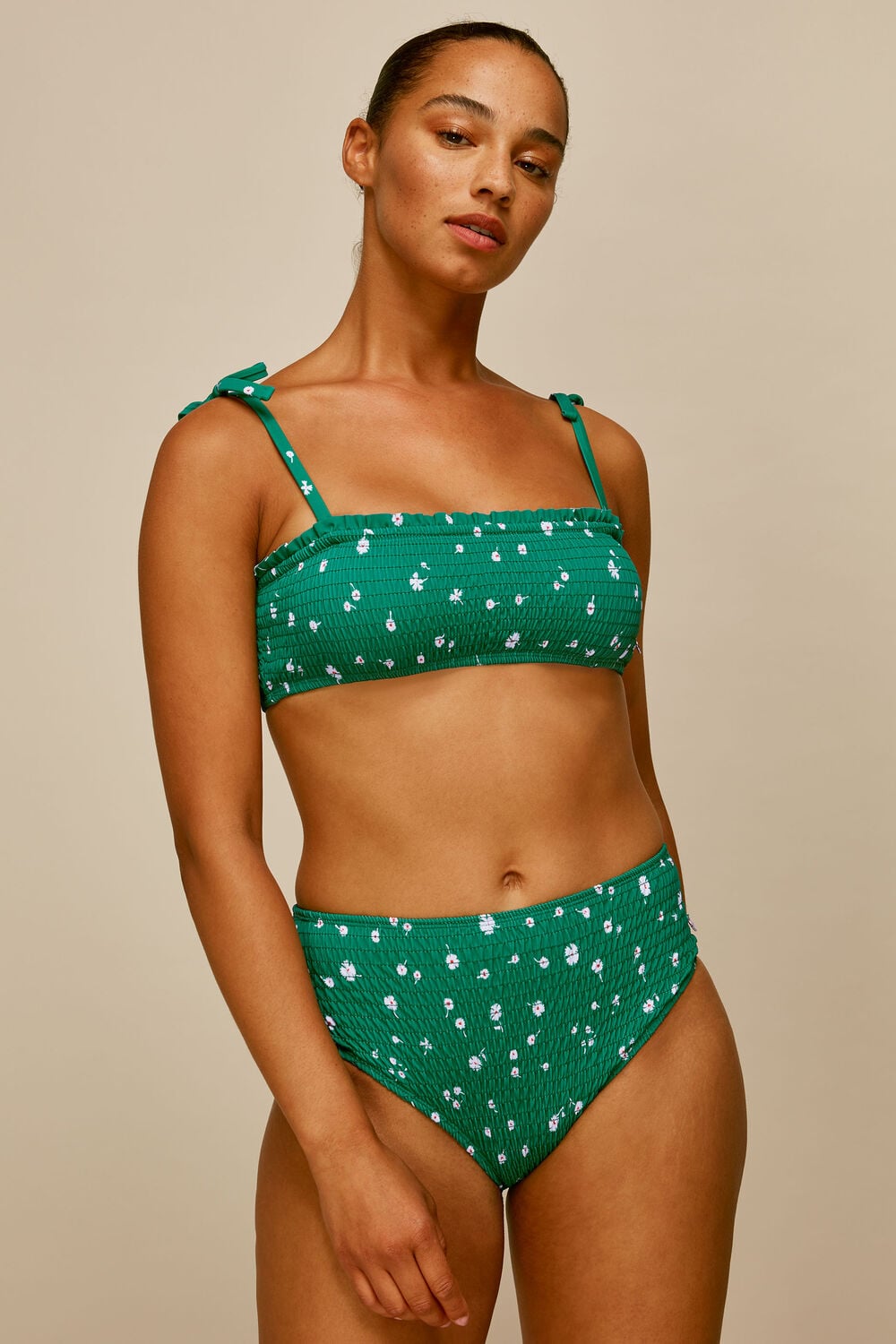 Green Primula Print Bikini Bottom