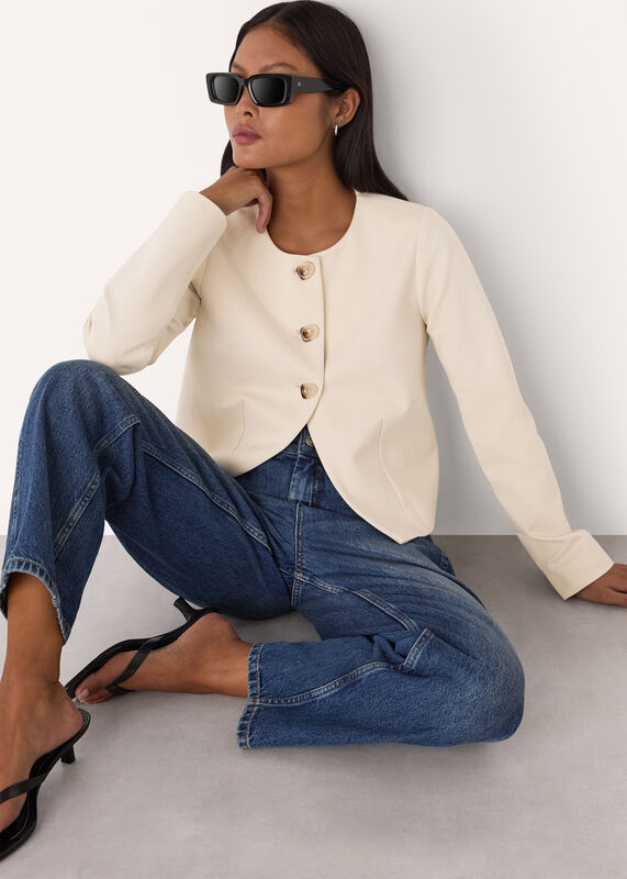 Ivory Petite Anne Ponte Button Jacket