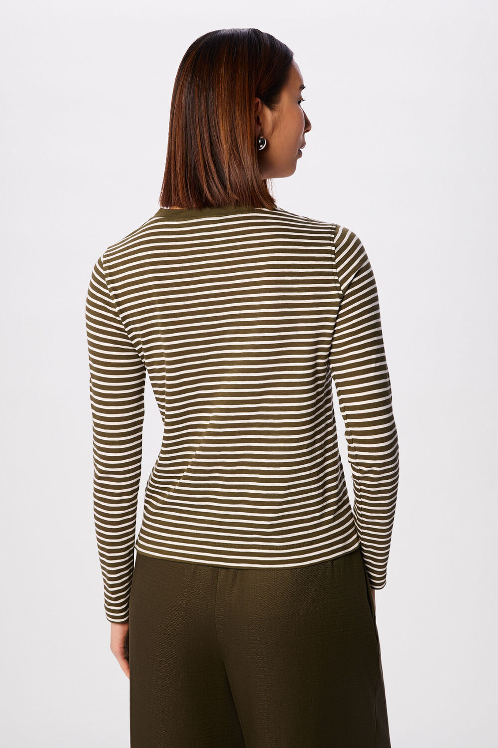 Khaki Stripe Crew Neck Pocket Top