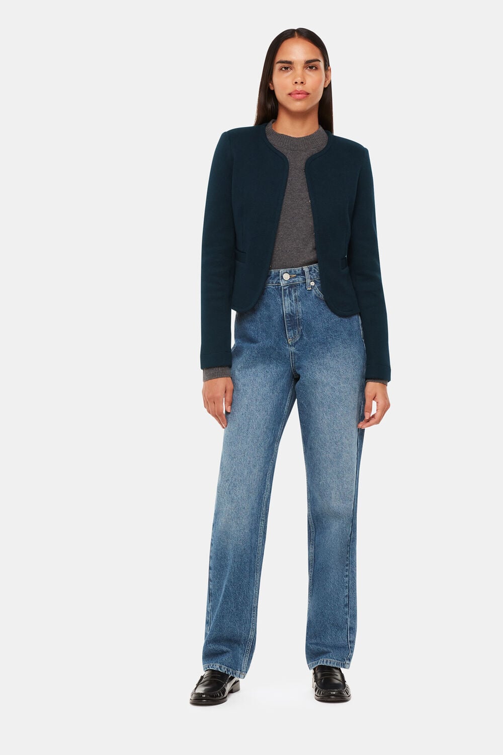 Navy Collarless Jersey Jacket