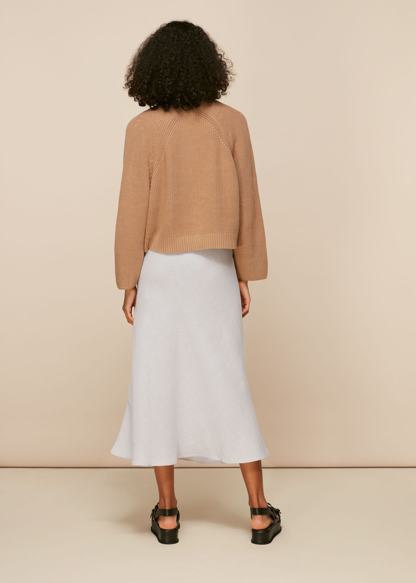 Stone Linen Bias Cut Skirt WHISTLES