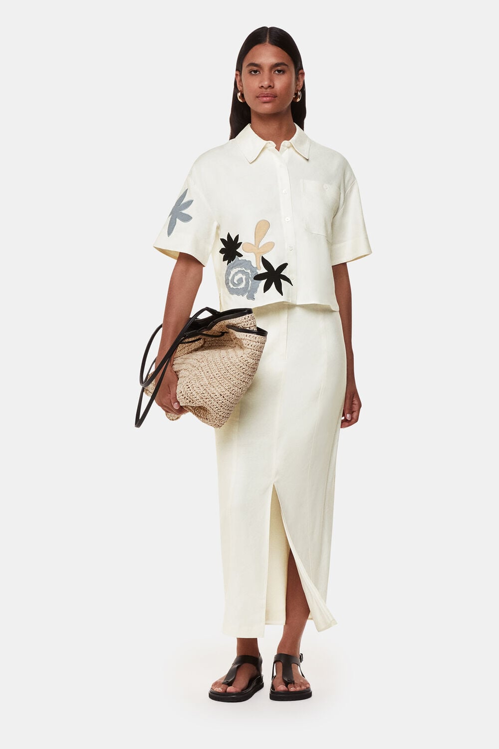 Applique Linen Blend Shirt