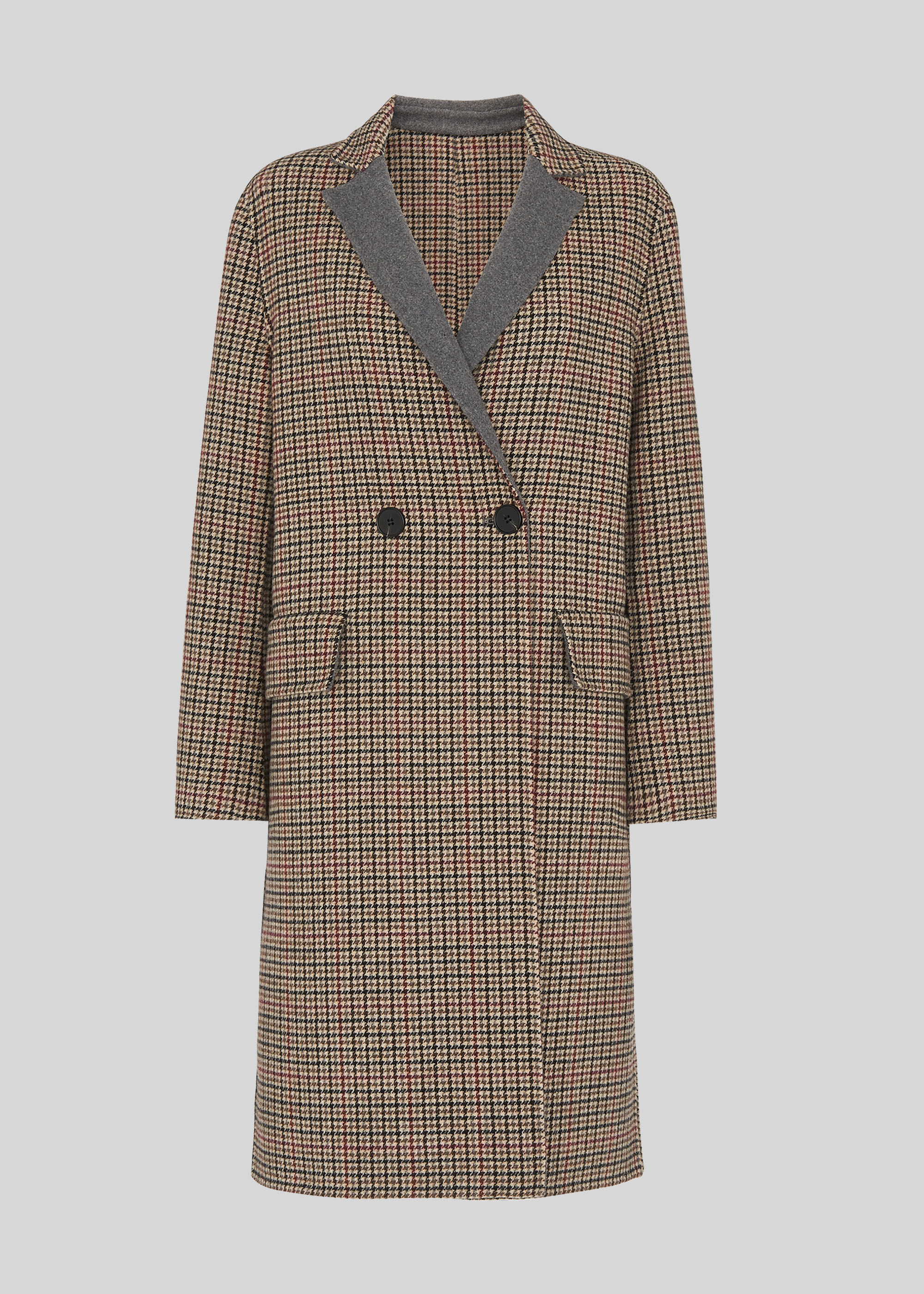 Check Double Faced Wool Coat |