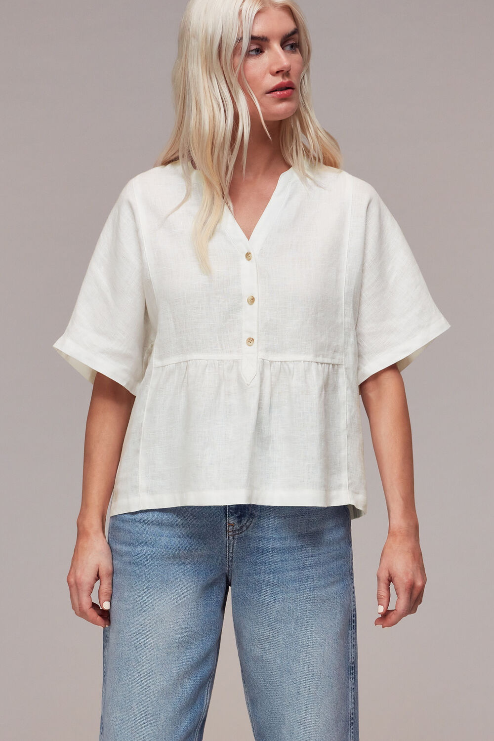 Petite Hannah Linen Peplum Blouse
