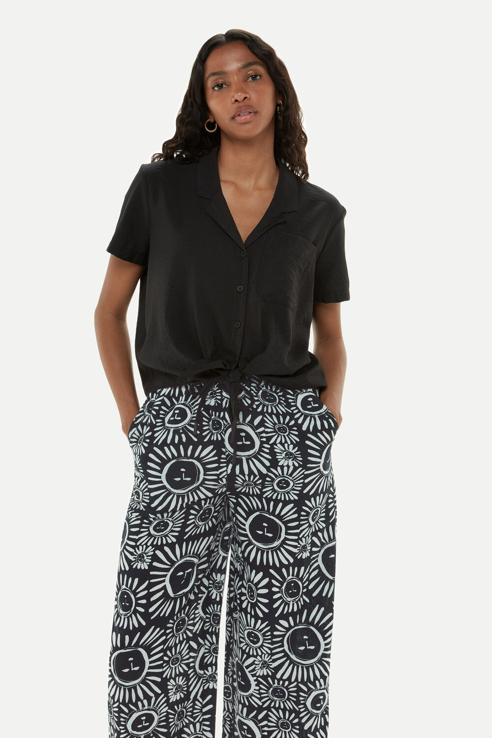 Black and White Sunman Print Trouser