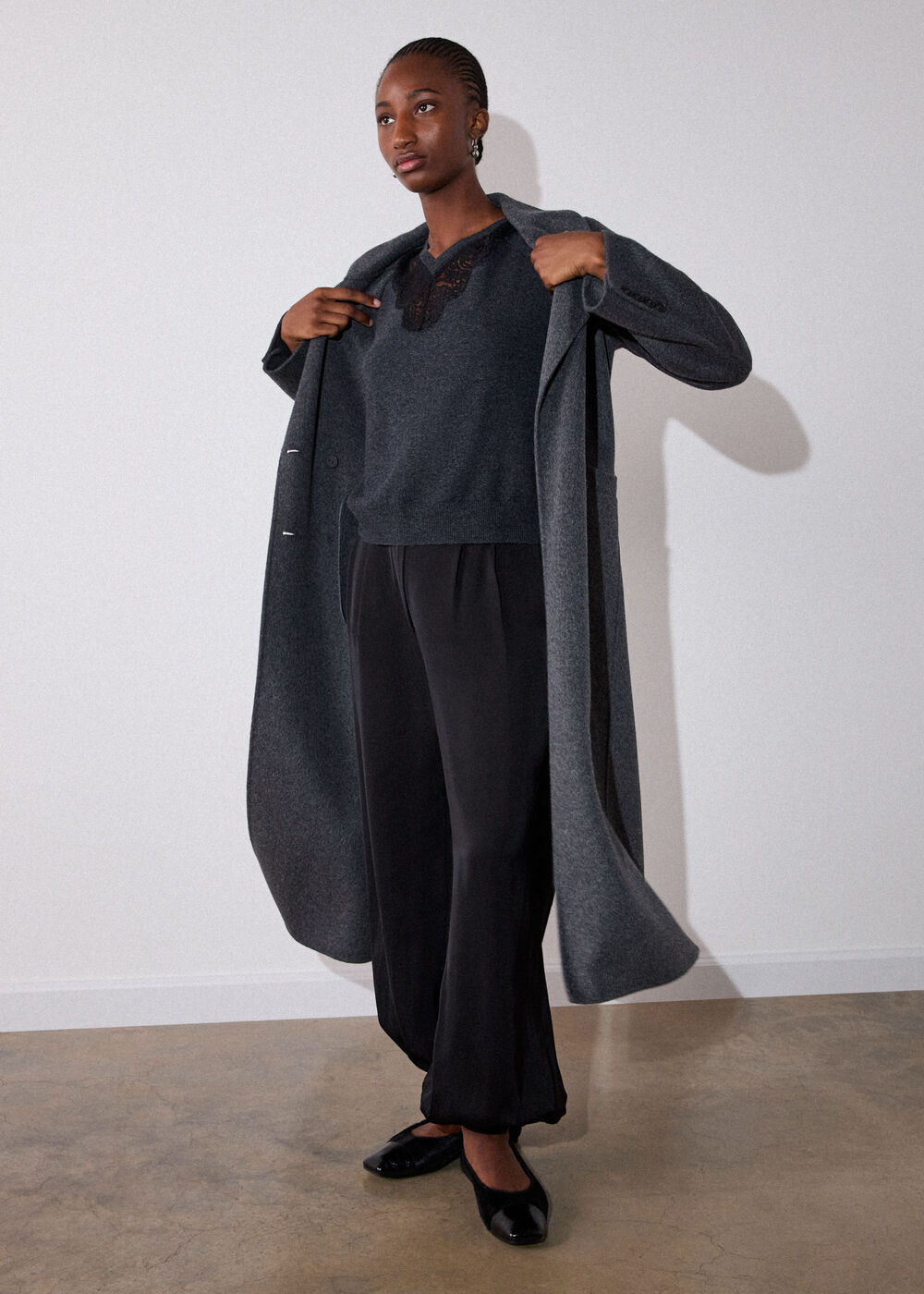 Dark Grey Wool Mix Lace Trim Knit