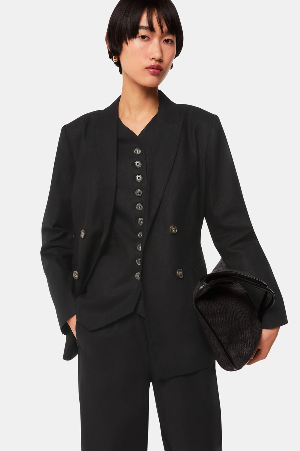 Black Lindsey Linen Blend Blazer