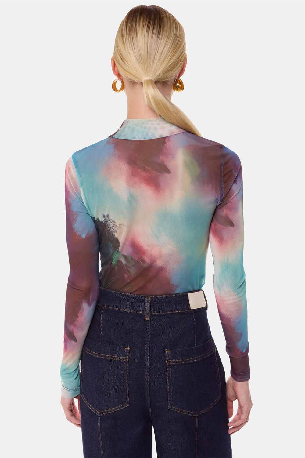 Oil Paint Print Mesh Top