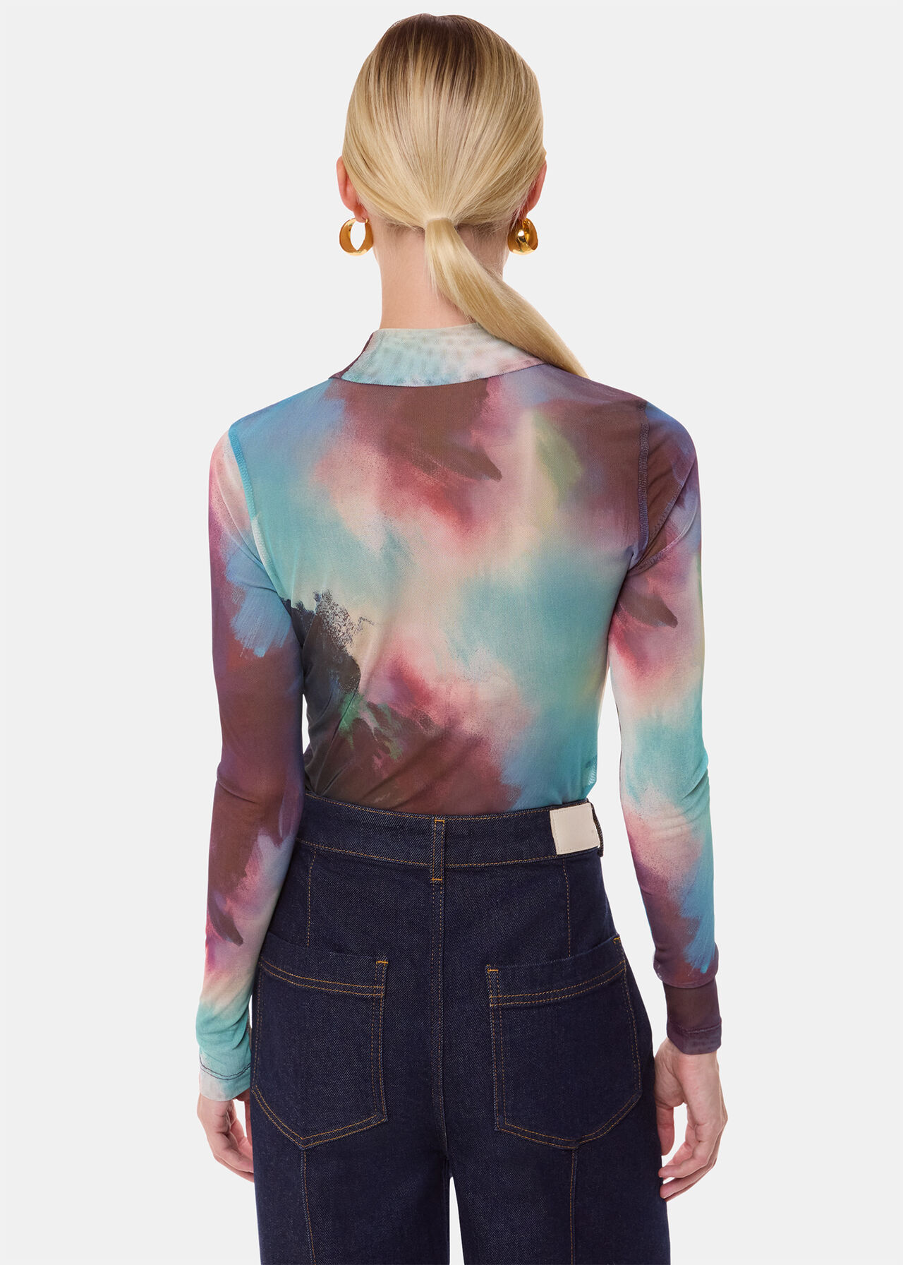 Oil Paint Print Mesh Top