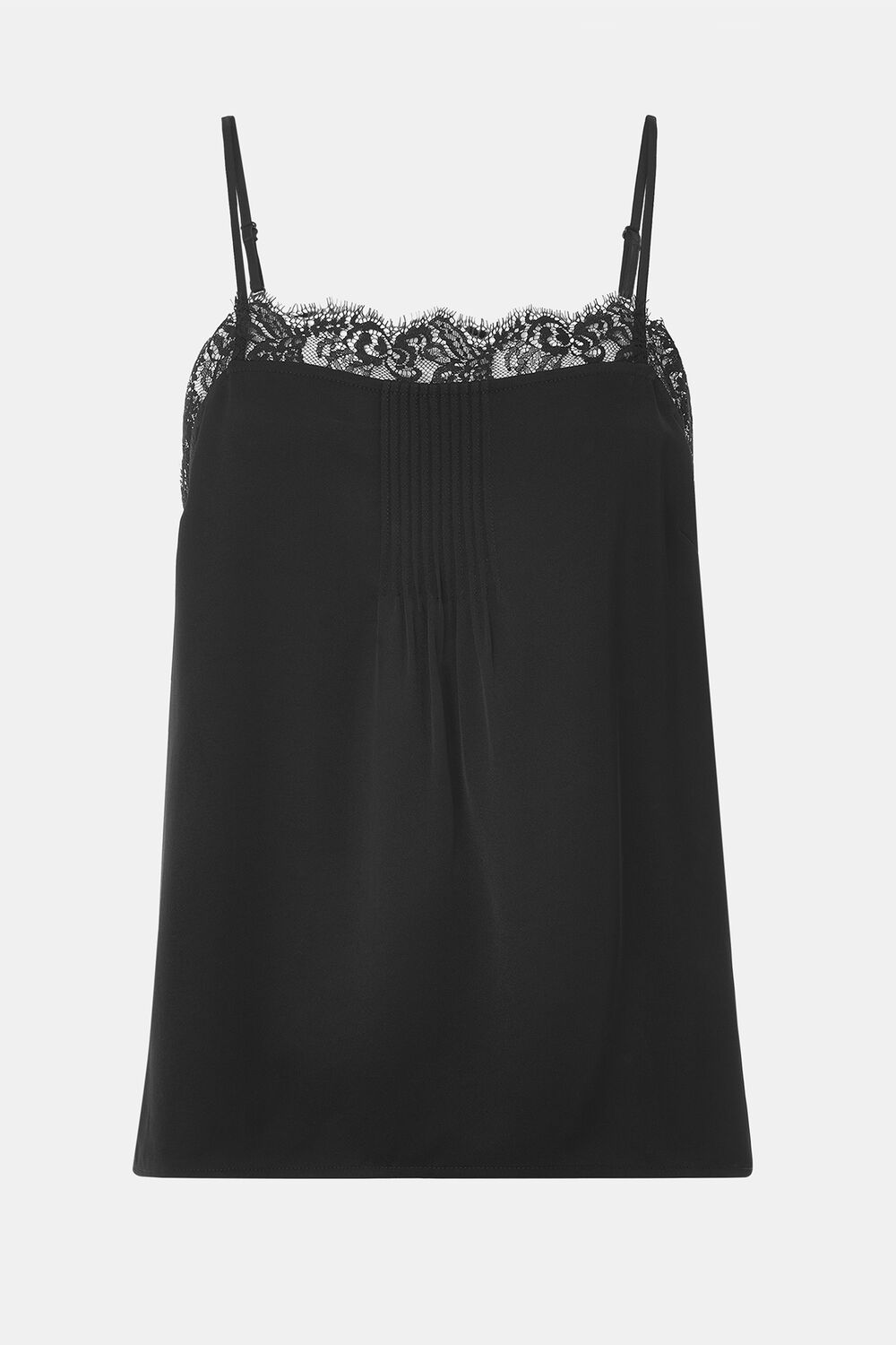 Black Lace Trim Crepe Cami Top