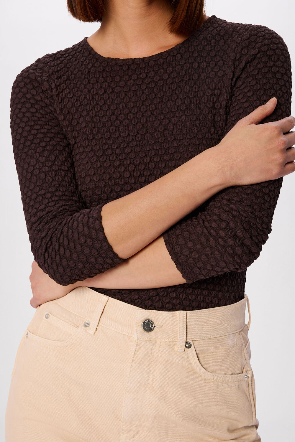 Brown Textured Circle Jersey Top
