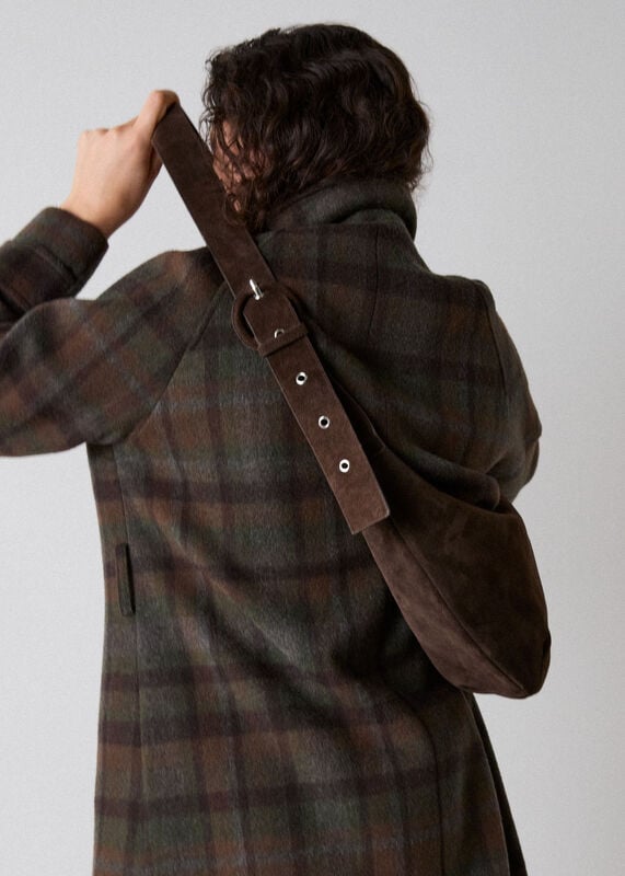 Chocolate Sia Suede Curved Crossbody Bag